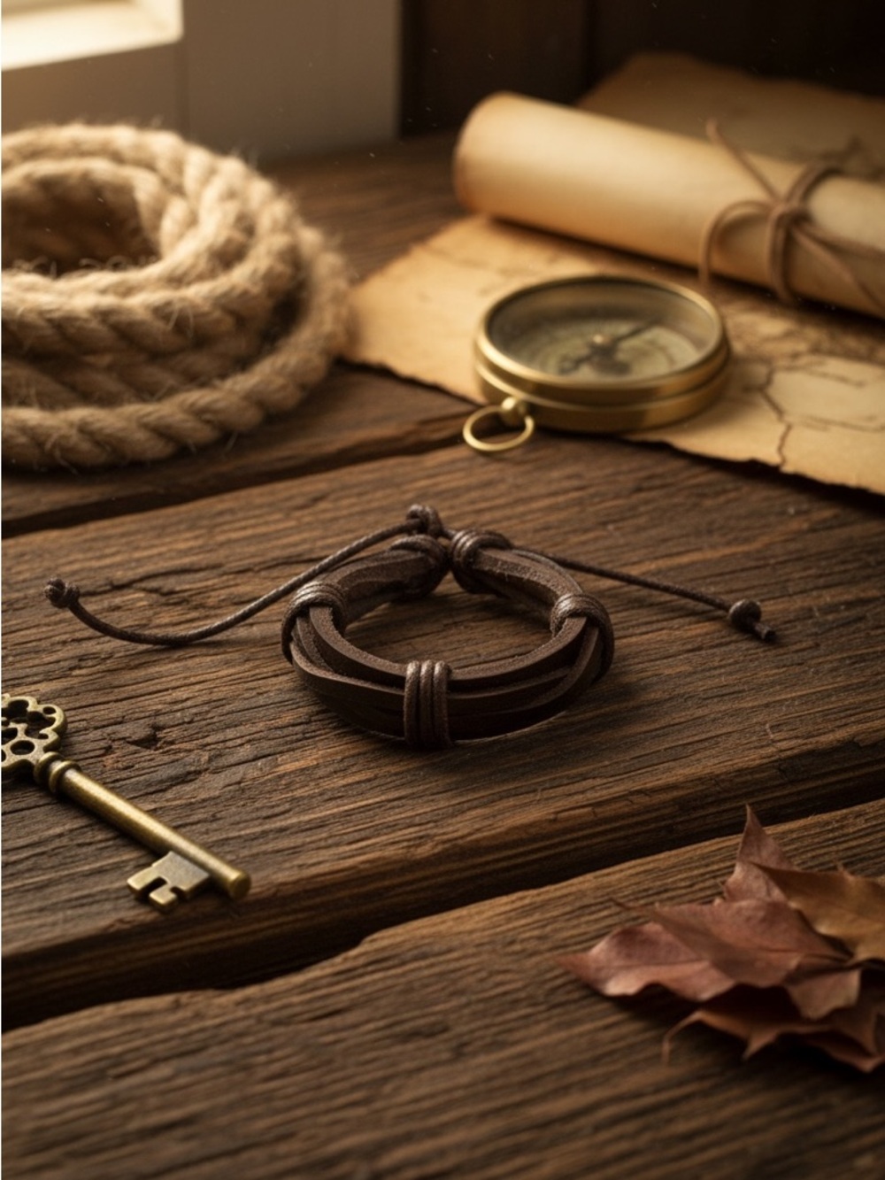 Hand Crafted Brown Layered Leather Cord Bracelet